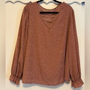 SHEIN Brown Dotted Long Sleeve Blouse